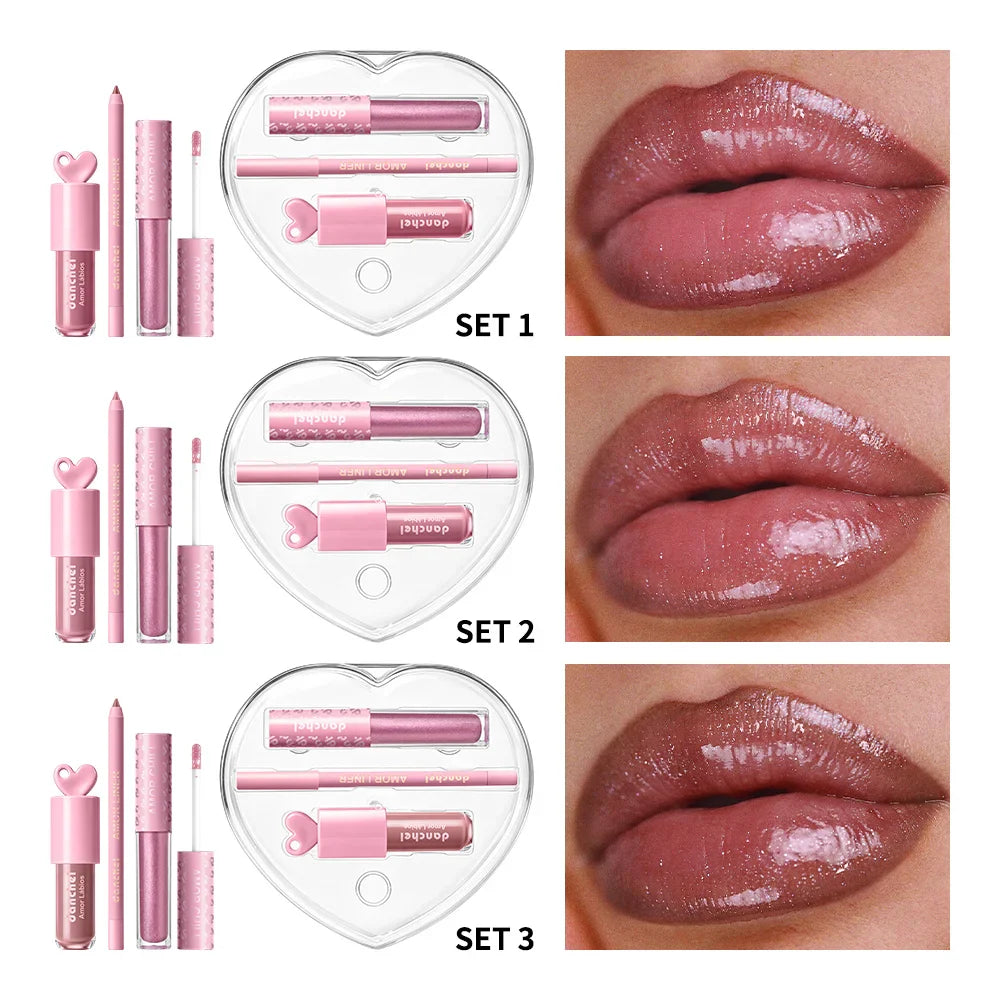 Heart-Shaped Lip Kit – Gloss, Glaze & Liner | High Shine
