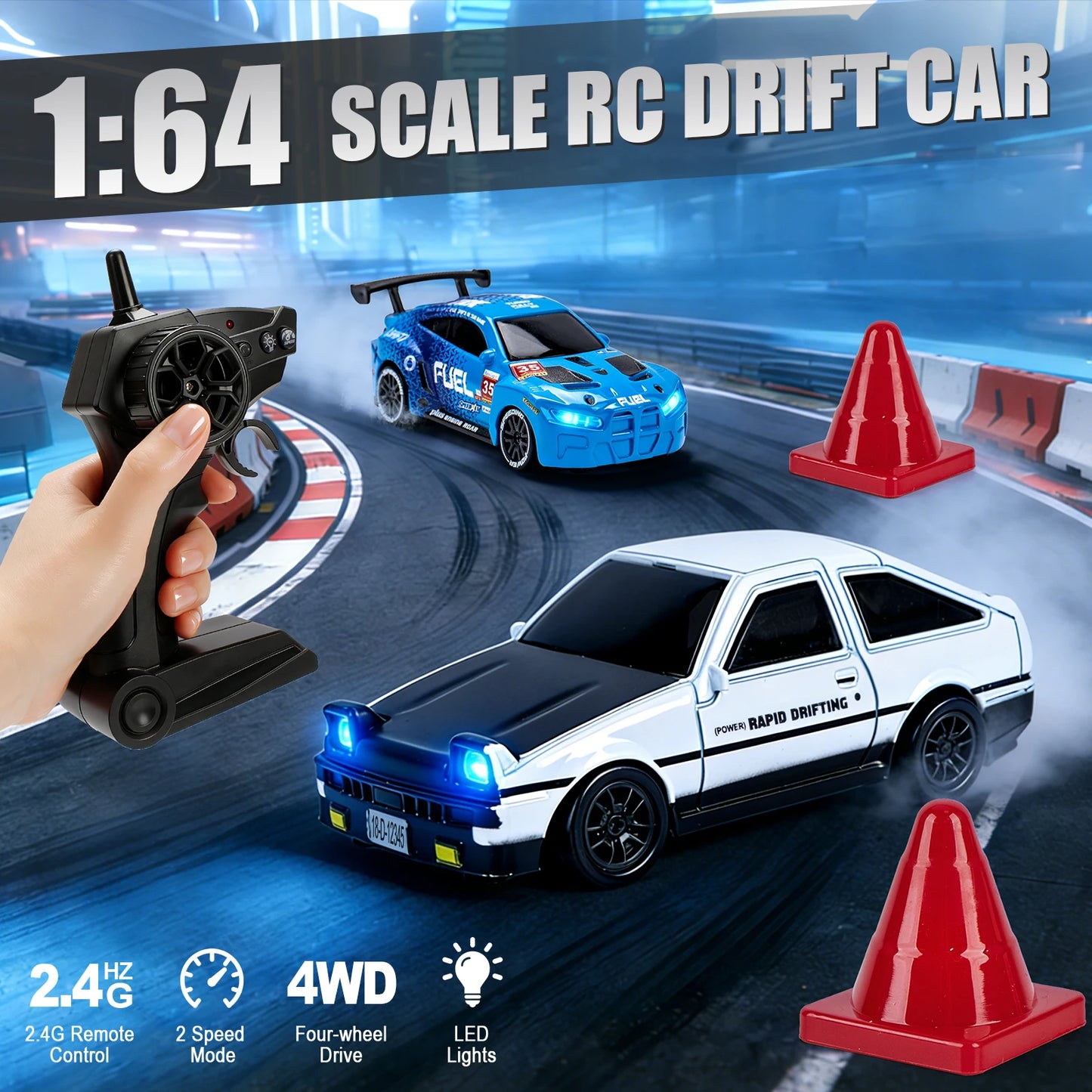 1 64 Speed Drift RC Car Mini Racing Model Light 4WD Remote Control
