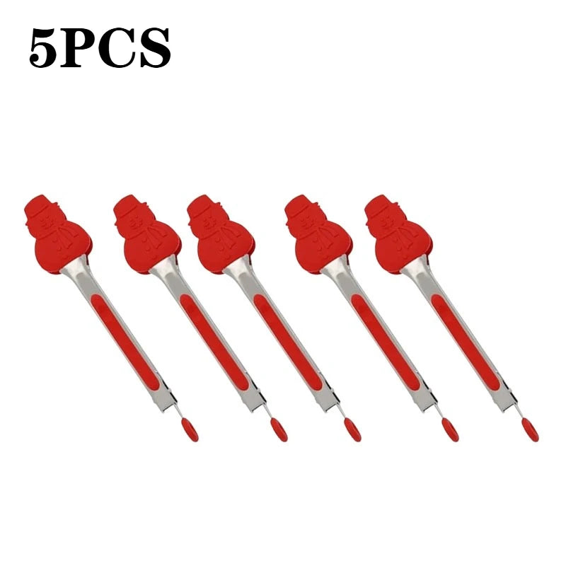 Christmas Silicone Food Tongs | Stainless Steel Kitchen Tongs Set