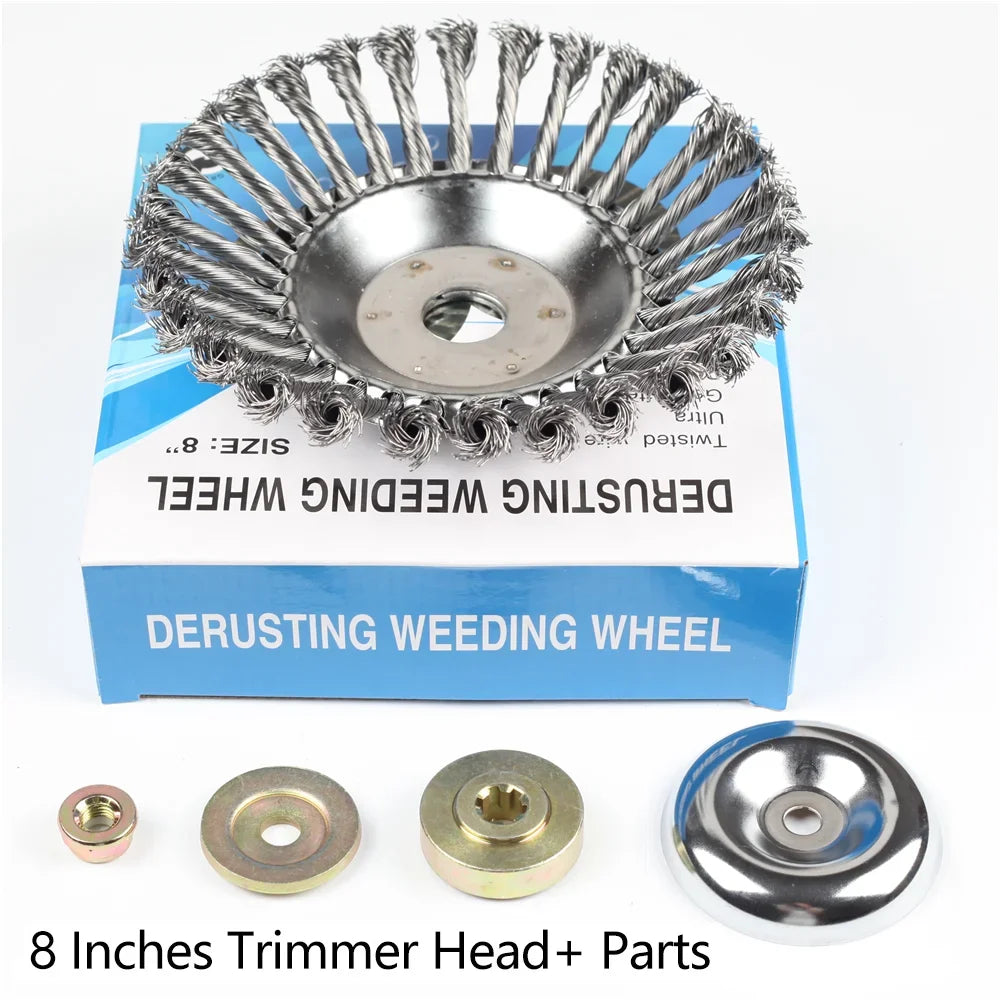 6/8 Inch Steel Wire Weed Brush Cutter Head | Universal Trimmer Peaceful Pleasures Health and Wellness 8 Inch with 4 Parts