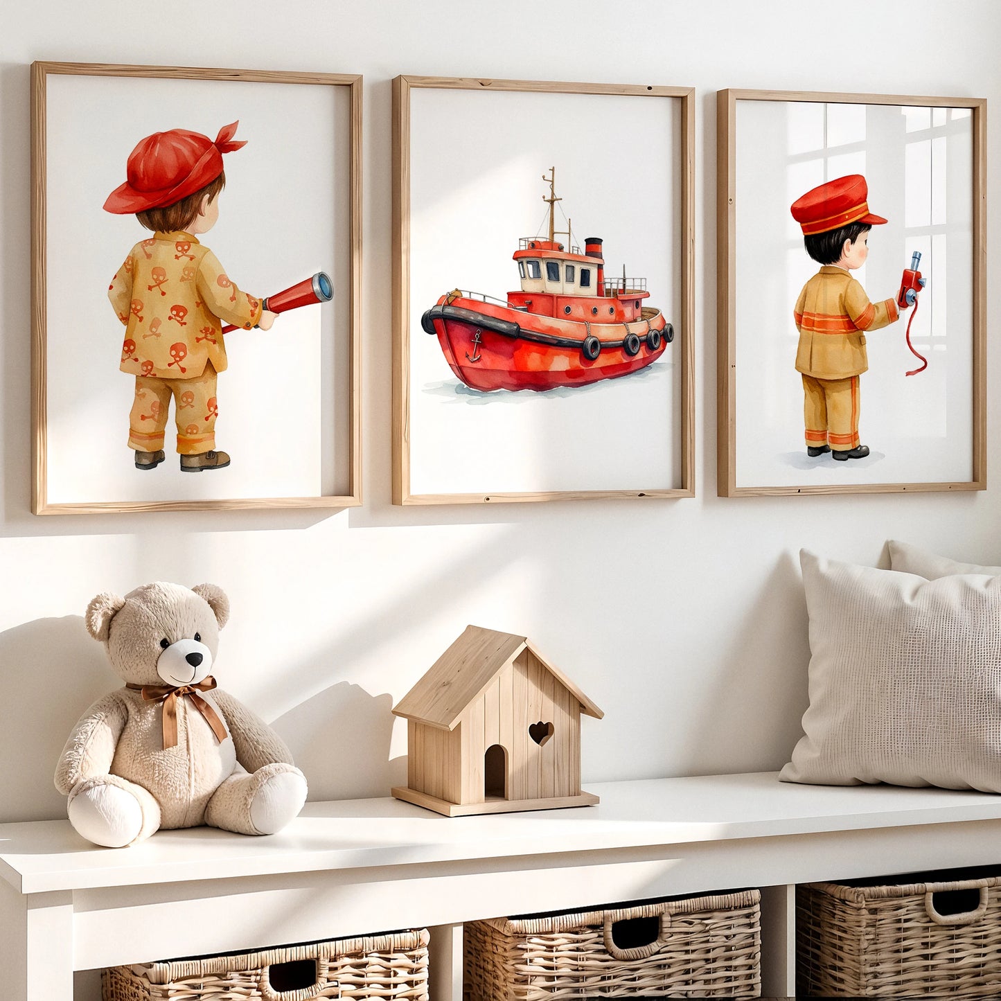 3-Piece Red Navy Cartoon Canvas Wall Art | Kids & Home Decor