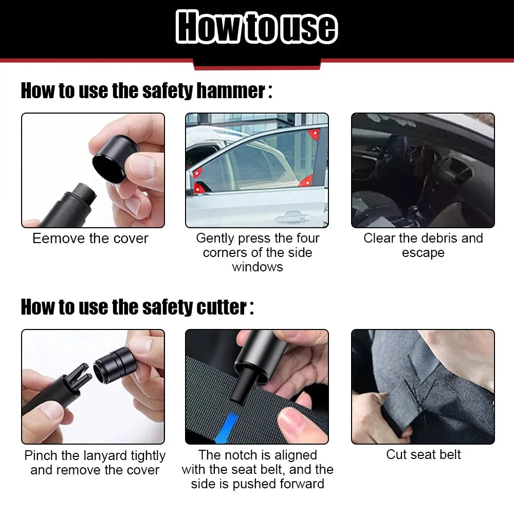2-in-1 Car Safety Hammer – Window Breaker & Seatbelt Cutter