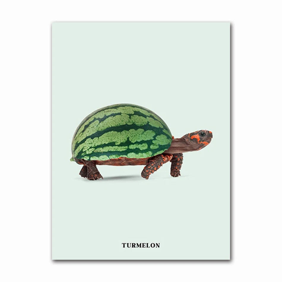 Funny Fruit Animal Poster, Kitchen Canvas Painting, Garlic, Goose,Cauliflower, Sheep Wall Picture, Living Room Decor Peaceful Pleasures Health and Wellness T60436-04 50x70cm Unframed