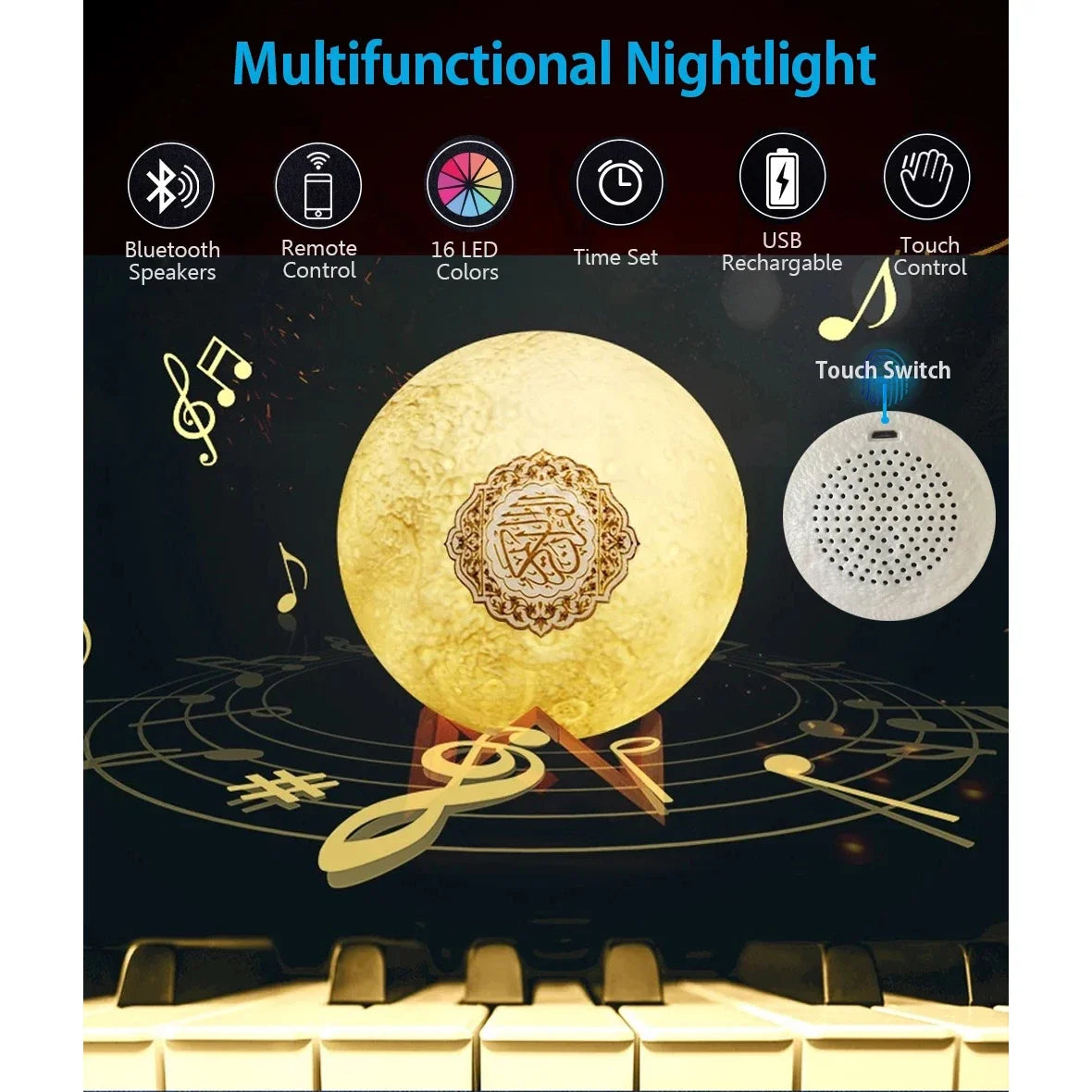 Quran Bluetooth Speaker Night Light Lamp | Azan & MP3 Player