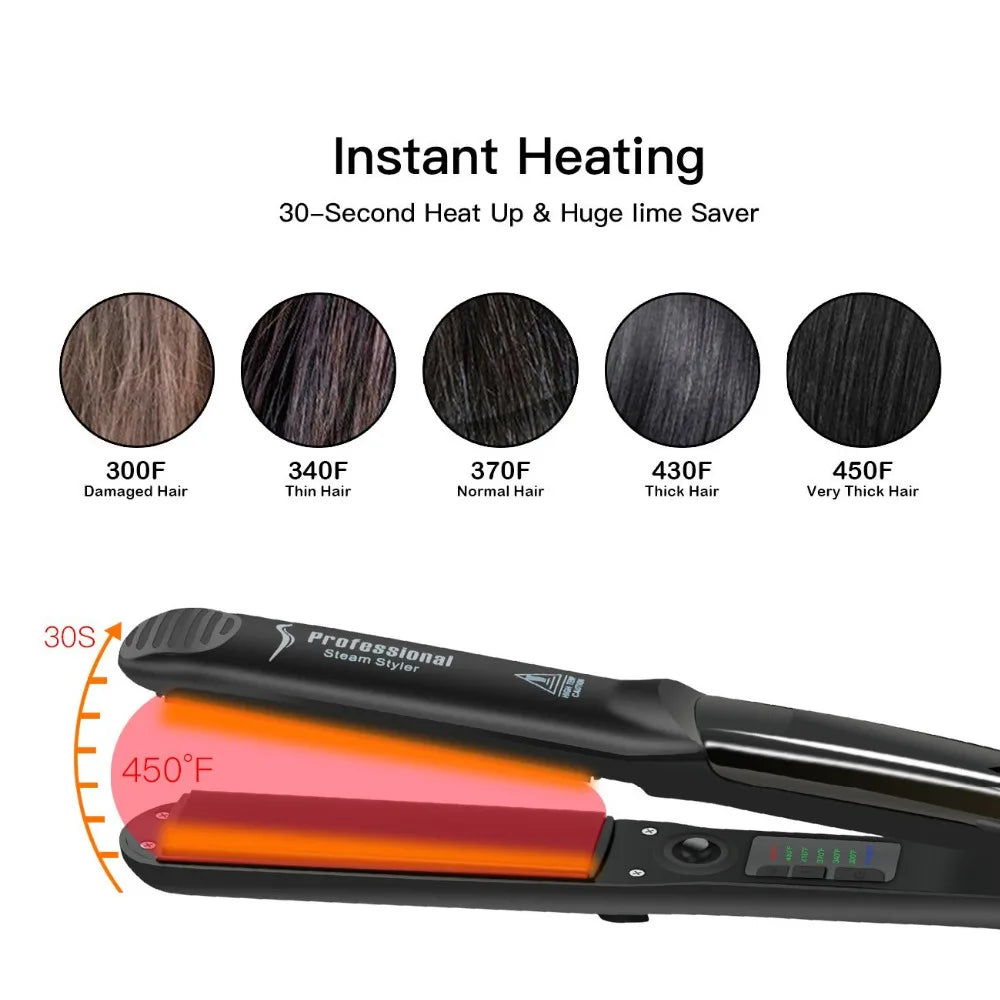 Tourmaline Vapor Steam Hair Straightener - LED Display, Titanium Plate, Electric - Ideal for Home, Hotel & Outdoor Use Peaceful Pleasures Health and Wellness