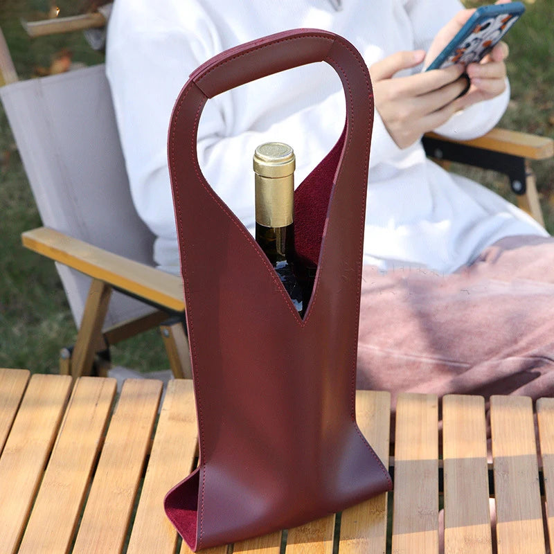 Reusable Leather Wine Gift Bag | Double Layer Bottle Tote Wine Gift Bag Peaceful Pleasures Health and Wellness Wine red