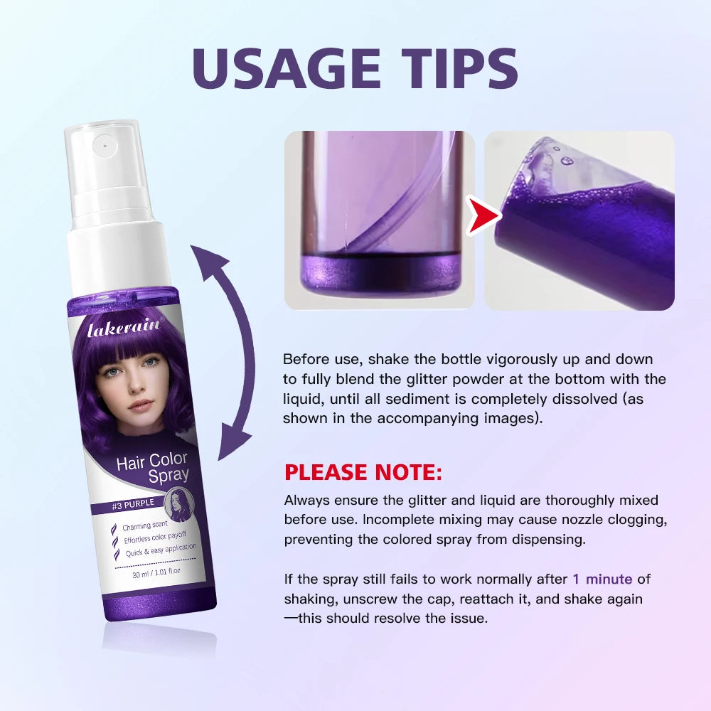 Temporary Hair Color Spray — Washable, Glitter Formula, Party & Cosplay Styling | 30ml Peaceful Pleasures Health and Wellness