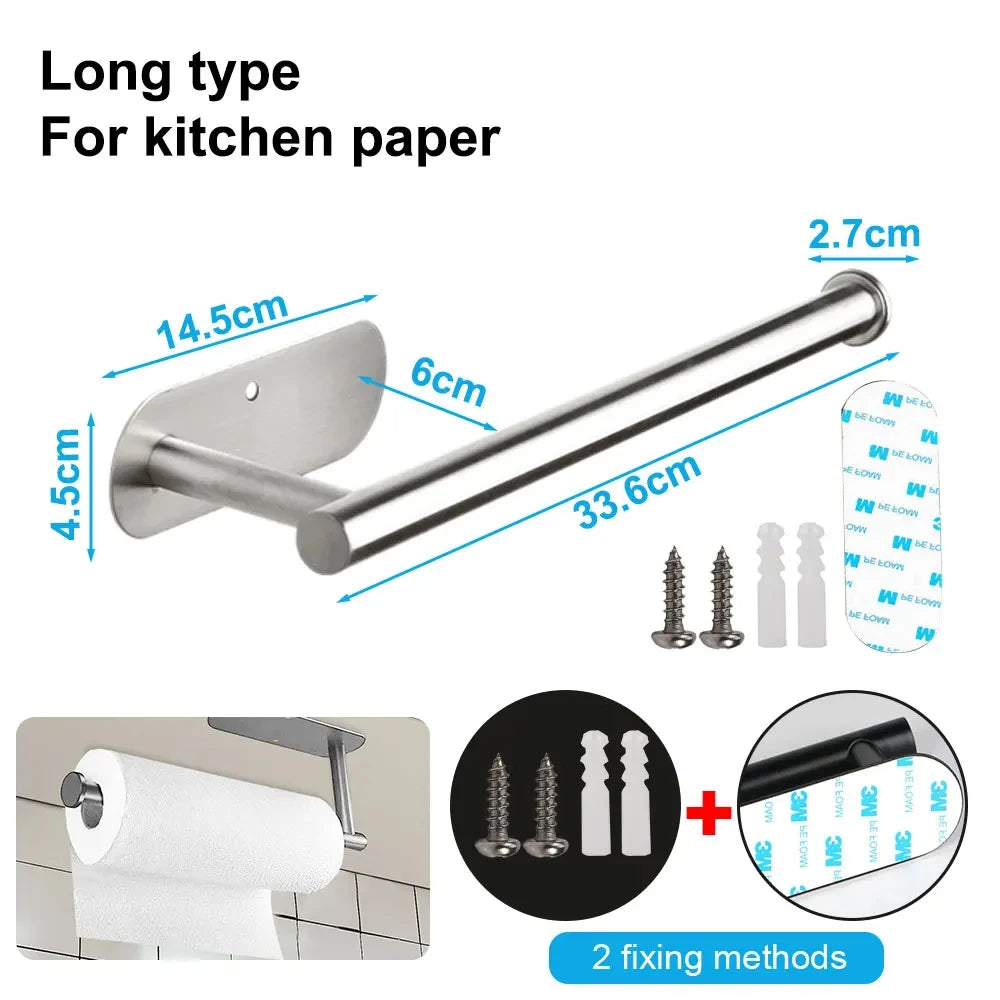 Stainless Steel Adhesive Paper Towel & Toilet Roll Holder