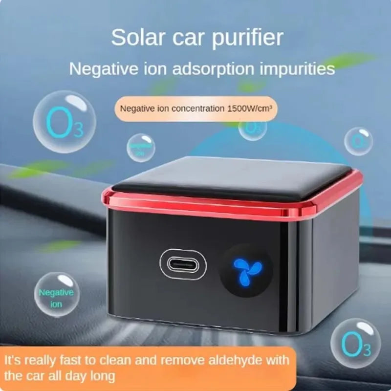 Solar Powered Car Air Purifier Usb Oxygen Cleaner Negative Ion Odor Removal Second-Hand Smoke Removal Car Air Purifier Peaceful Pleasures Health and Wellness