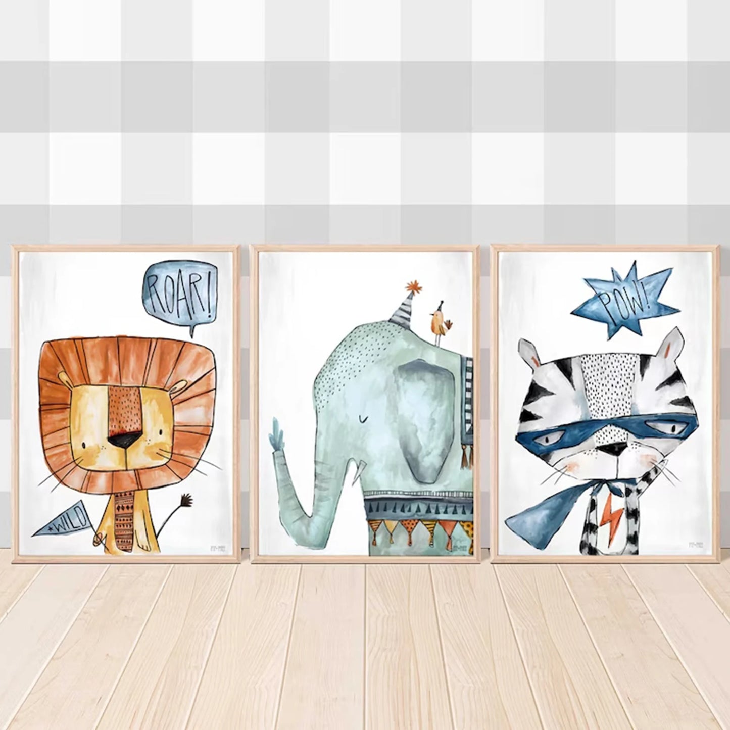 3-Piece Jungle Lion Tiger Elephant Canvas Wall Art Set