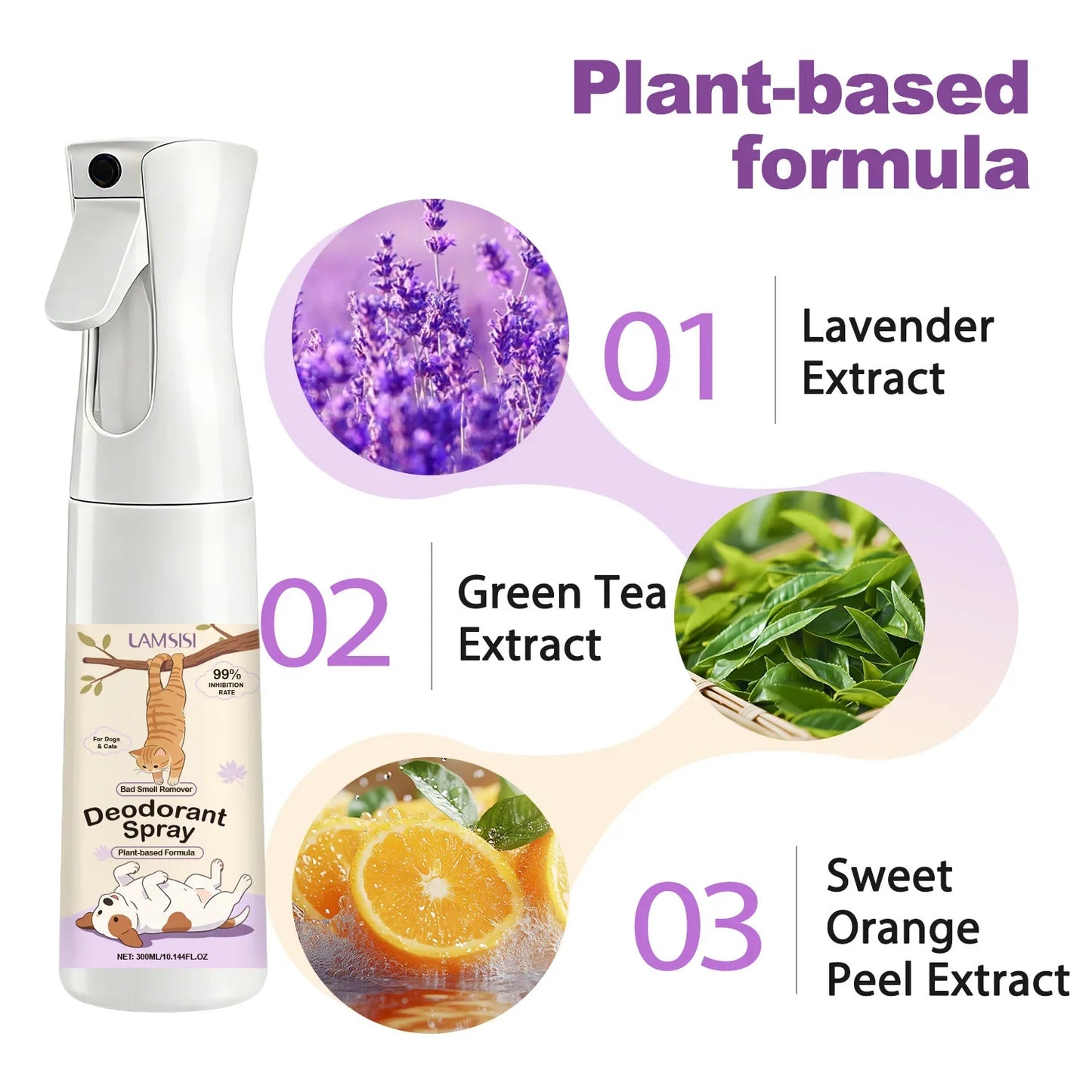 Plant-Based Pet Deodorant Spray Dogs & Cats 300ml | 24H Fresh