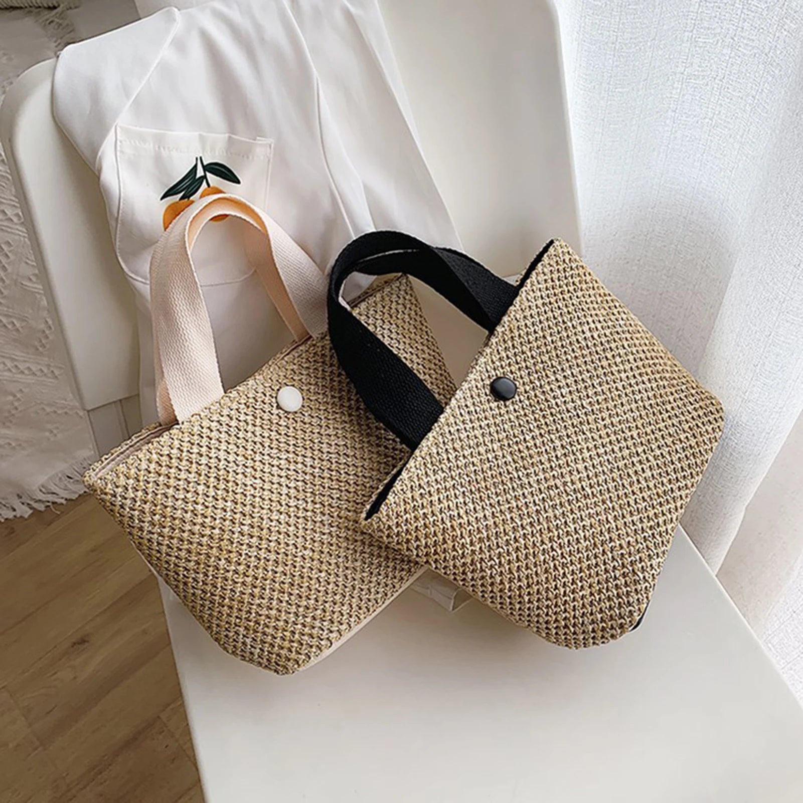 Women Straw Woven Tote Bags Hand-woven Soft Large Straw Shoulder Bag for Vacation Party Bags Peaceful Pleasures Health and Wellness