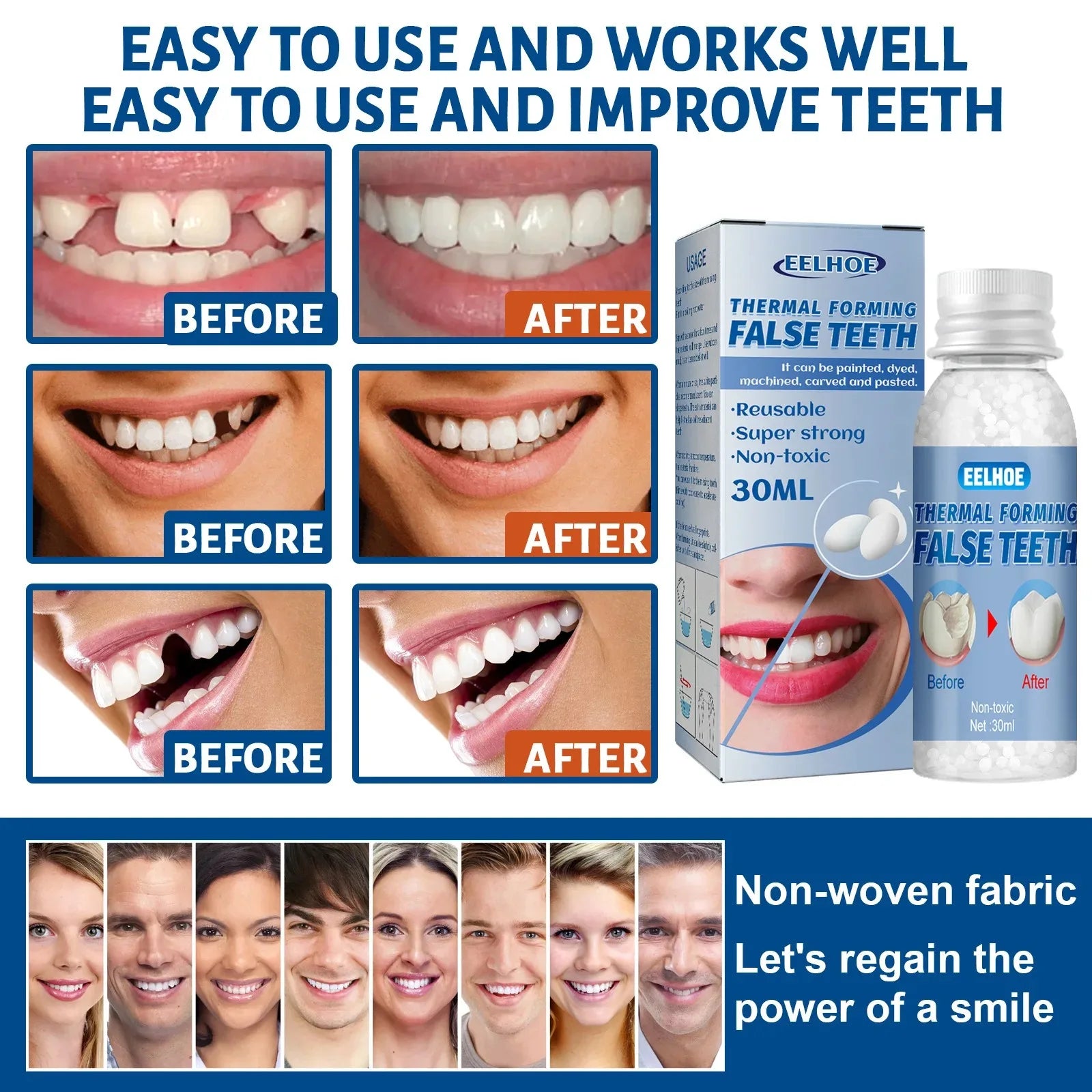 30ML Resin Temporary Tooth Repair Granules Teeth Gaps Missing Broken Tooth Filling Moldable Adhesive Dentures False Teeth Tools Peaceful Pleasures Health and Wellness