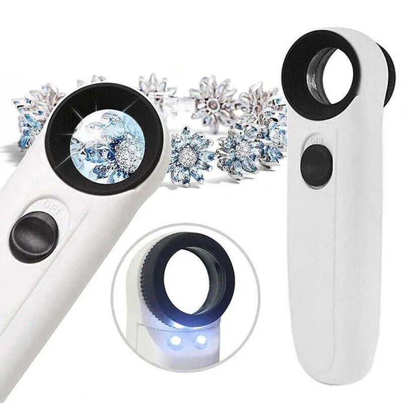 Magnifier 2 Led Light Identification Handheld Exclamation Mark Type Elderly Reading Magnifying Glass Peaceful Pleasures Health and Wellness