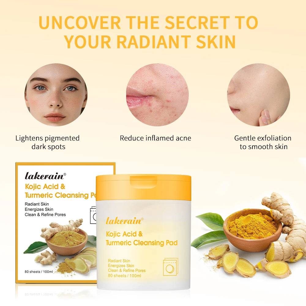 80pc Turmeric Kojic Acid Cleansing Pads | Brighten & Exfoliate Exfoliating Cleansing Pads Peaceful Pleasures Health and Wellness