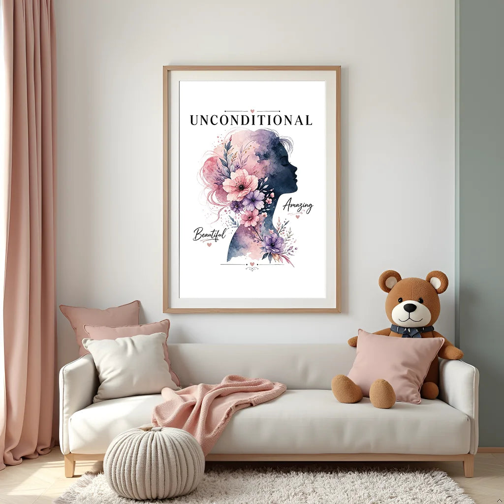 Nordic Woman Silhouette Floral Canvas Wall Art | Bedroom Poster Canvas Wall Art Peaceful Pleasures Health and Wellness