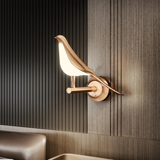 Nordic LED Bird Wall Sconce | Rose Gold Acrylic Luxury Lamp LED Wall Sconce Peaceful Pleasures Health and Wellness Bird 3-color Light