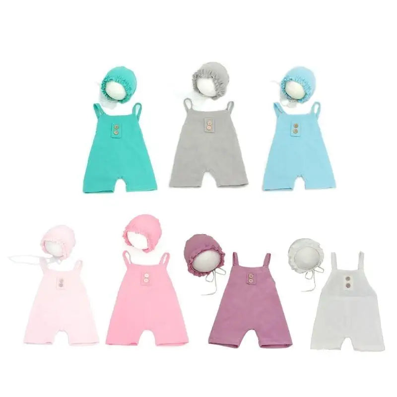 Newborn Photography Outfit – Baby Overalls & Hat Set 0–6M