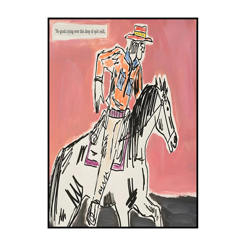 Western Cowboy Canvas Wall Art | Vintage Retro Poster Print