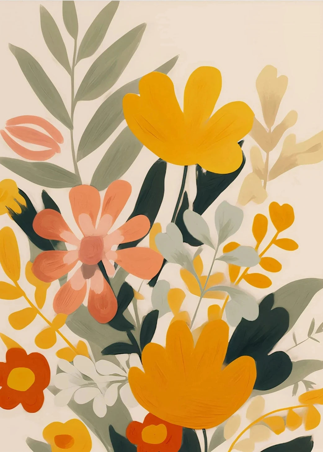 Gouache Wildflower Botanical Canvas Wall Art | Spring Floral Print