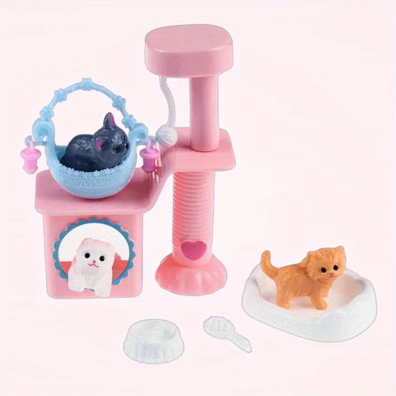 Kawaii Mini Cat & Dog Dollhouse Figures – 2 Sets | 1:12 Scale
