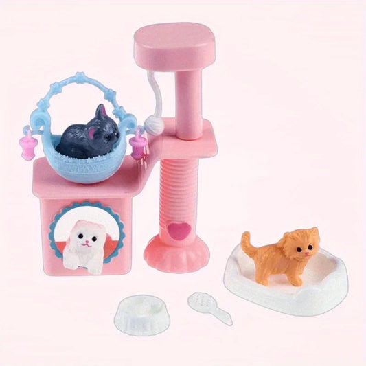 Kawaii Mini Cat & Dog Dollhouse Figures – 2 Sets | 1:12 Scale Dollhouse Accessories Oasis Select