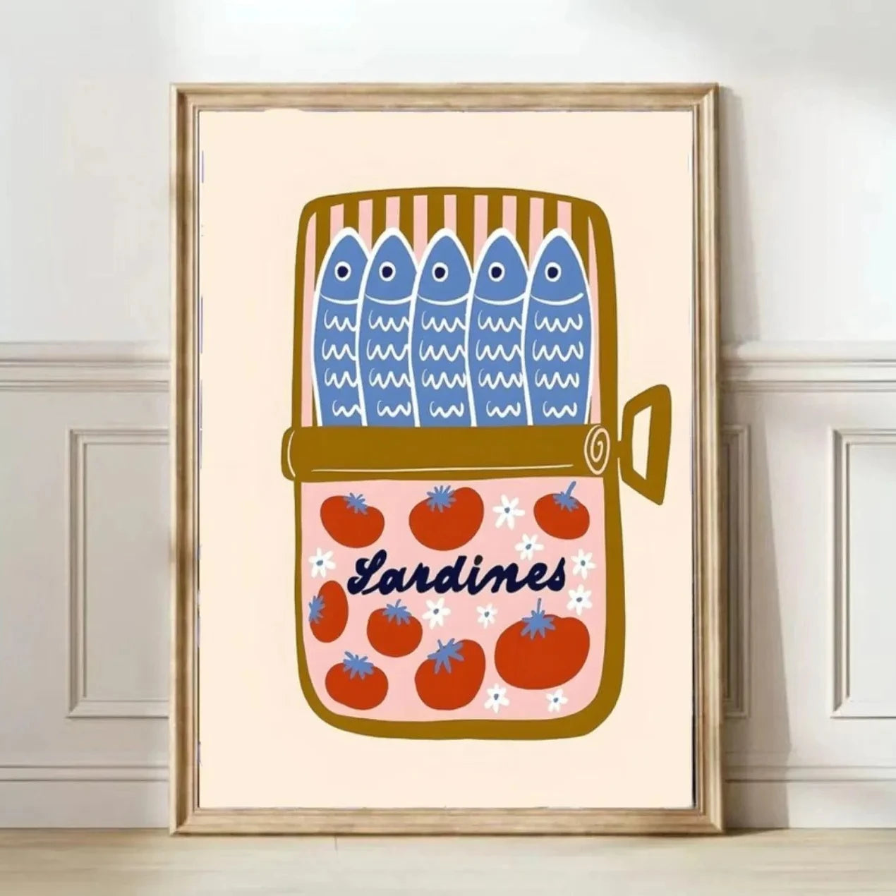 Pink Canned Sardines Canvas Print Sardine Fisherman Aesthetic Wall Art Poster for Modern Living Room Kitchen Home Decor Gifts Peaceful Pleasures Health and Wellness CT-69-2 50x70cm Unframed