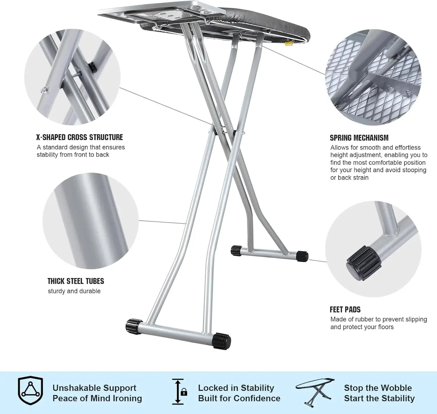 Adjustable Height Foldable Ironing Board with Cover & Heat Resistant Surface Ironing Accessories Peaceful Pleasures Health and Wellness