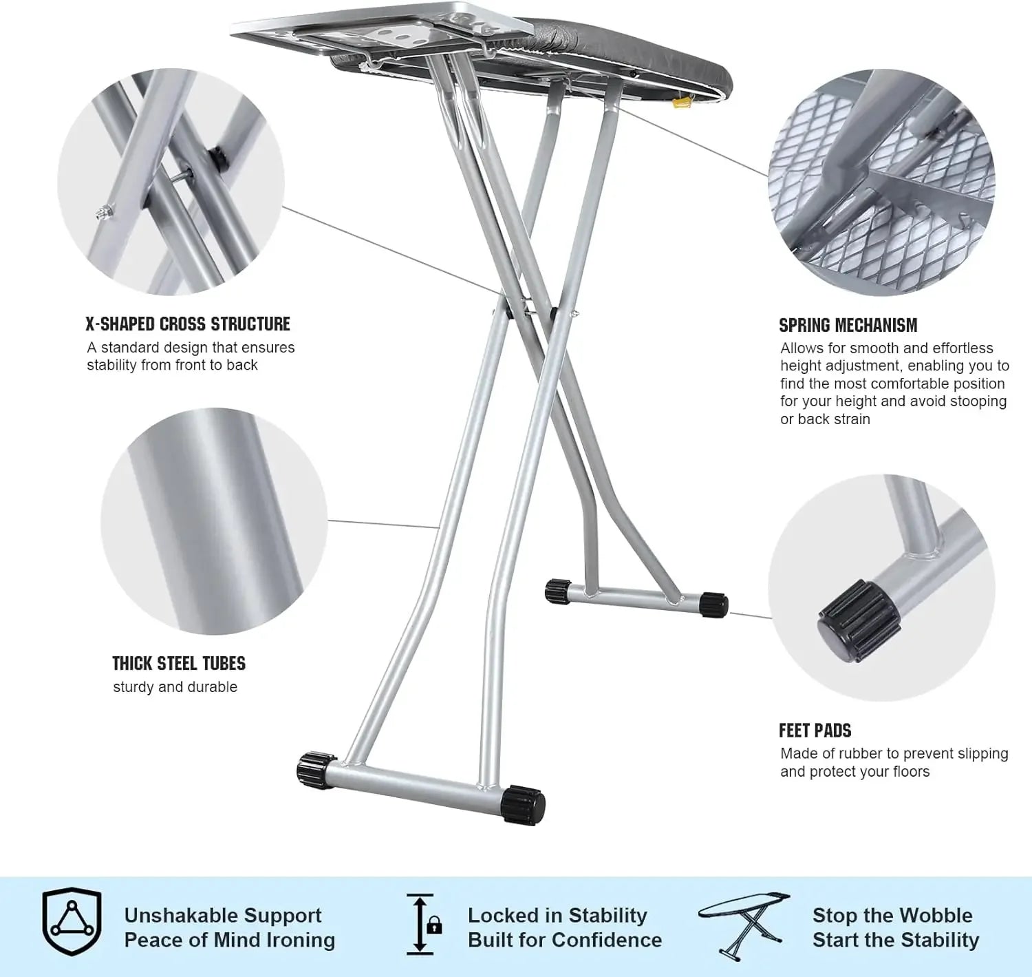 Adjustable Height Foldable Ironing Board with Cover & Heat Resistant Surface Ironing Accessories Peaceful Pleasures Health and Wellness