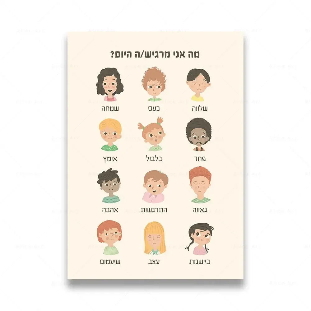 Hebrew Alphabet Jewish Calendar Canvas Wall Art | Boho Kids Decor Canvas Wall Art Peaceful Pleasures Health and Wellness 8 50x70cm