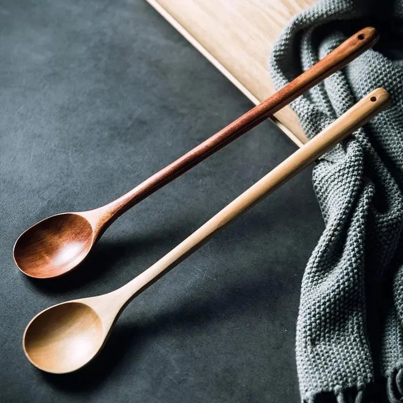 Long Wooden Stirring Spoon Set | 13-Inch Natural Wood Cooking Spoons – 5-Pack or 10-Pack