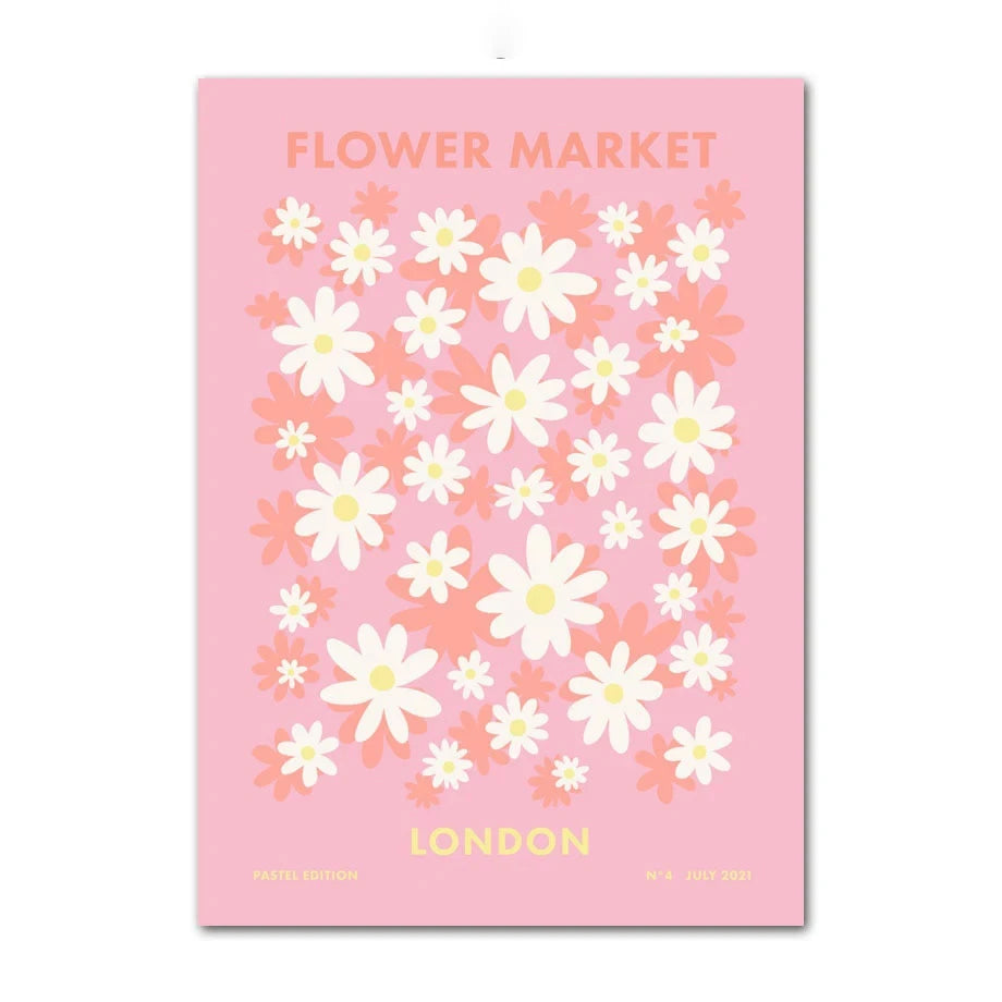 Abstract Danish Pastel Canvas Wall Art | Purple Smiley Flower