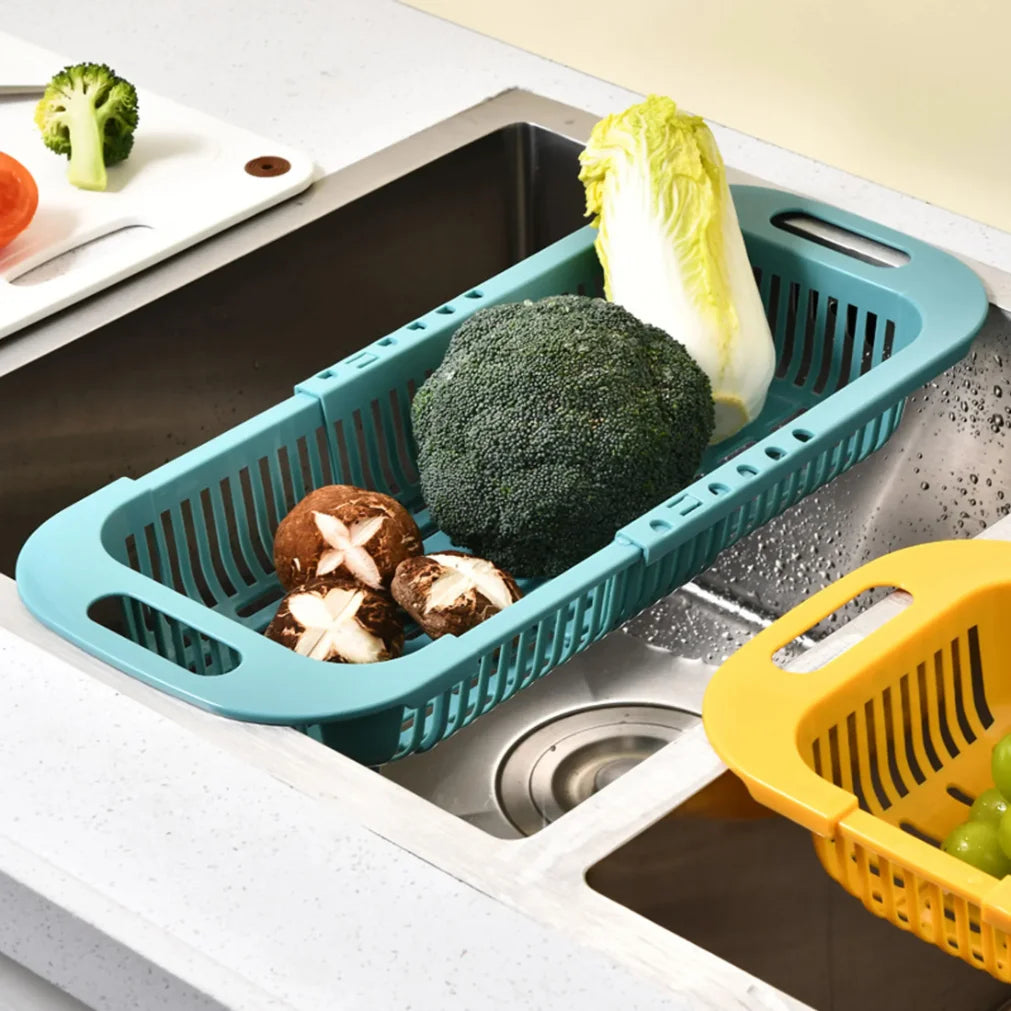 Adjustable Telescopic Sink Drain Rack & Vegetable Basket