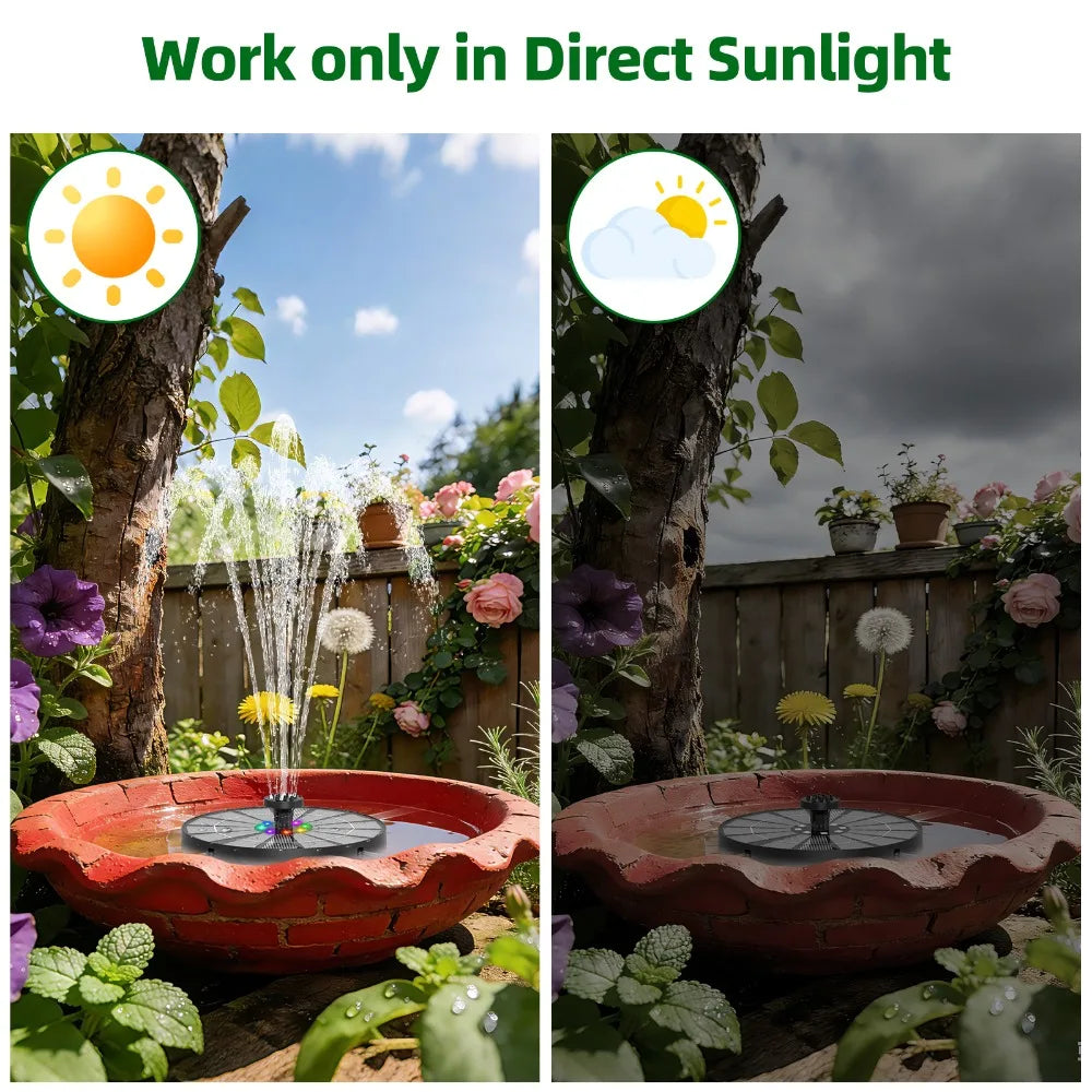 3.5W LED Solar Bird Bath Fountain Pump – 8 Nozzles & Battery