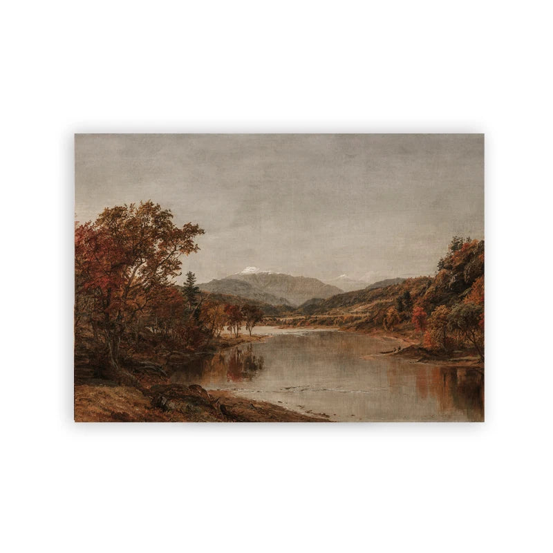 Vintage Autumn Farmhouse Landscape Canvas Print | Fall Wall Art