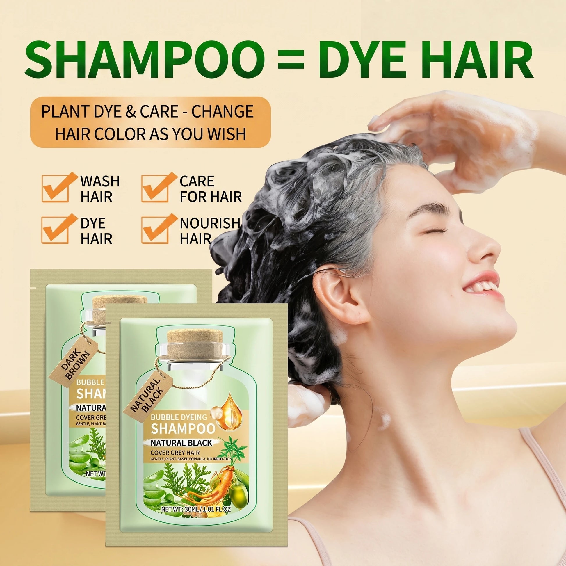 Pure Natural Herbal Hair Dye Shampoo 5 Minutes Change Hair Color Non-irritating Repair Gray White Fashion Hair Care Women Men Peaceful Pleasures Health and Wellness