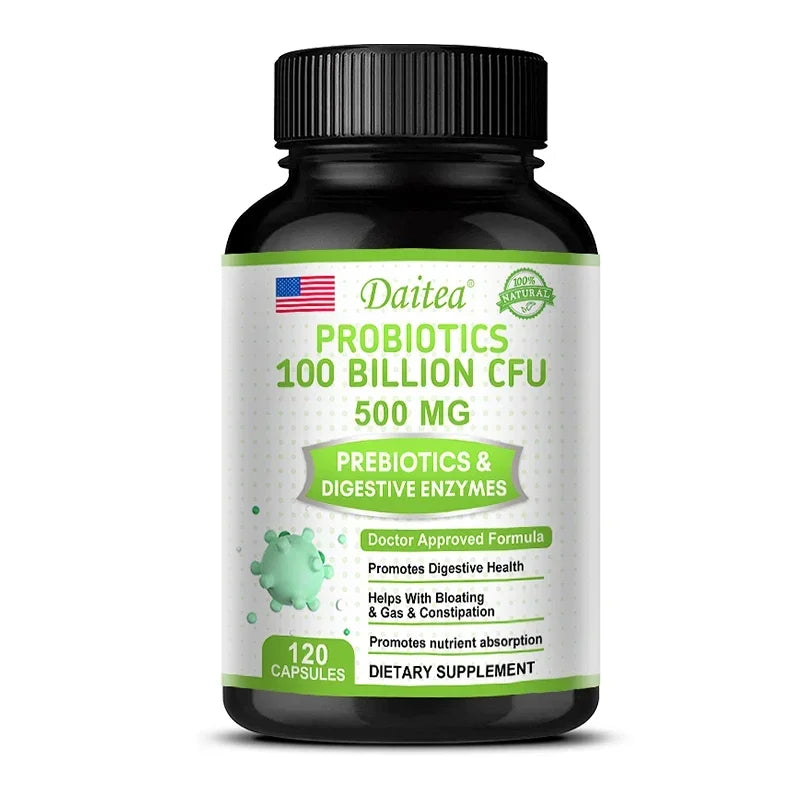 Organic Probiotics Capsules Supplement 100 Billion CFU 500mg Probiotics Helps Gut Health, Balanced Gut Probiotics Peaceful Pleasures Health and Wellness 120 count-1 bottle