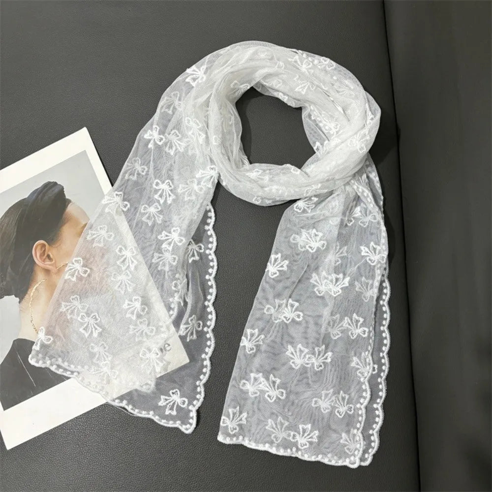 Retro Floral Lace Scarf – Breathable Mesh Shawl for Women