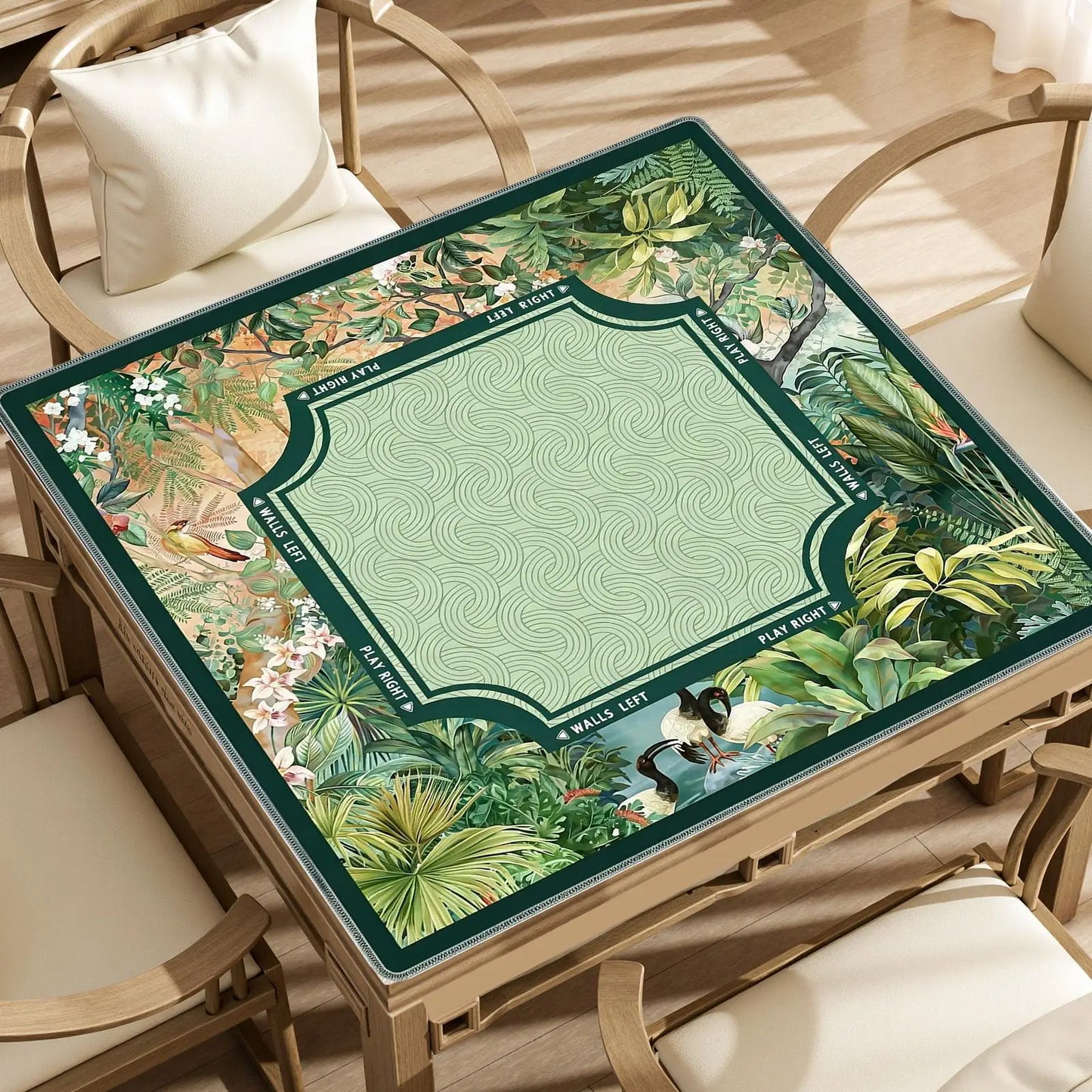 80*80cm Mahjong Mat Tropical Plants Vintage Design Anti-Slip Poker Card Table Cover For Tile Games Home Dorm Living Room Decor Peaceful Pleasures Health and Wellness