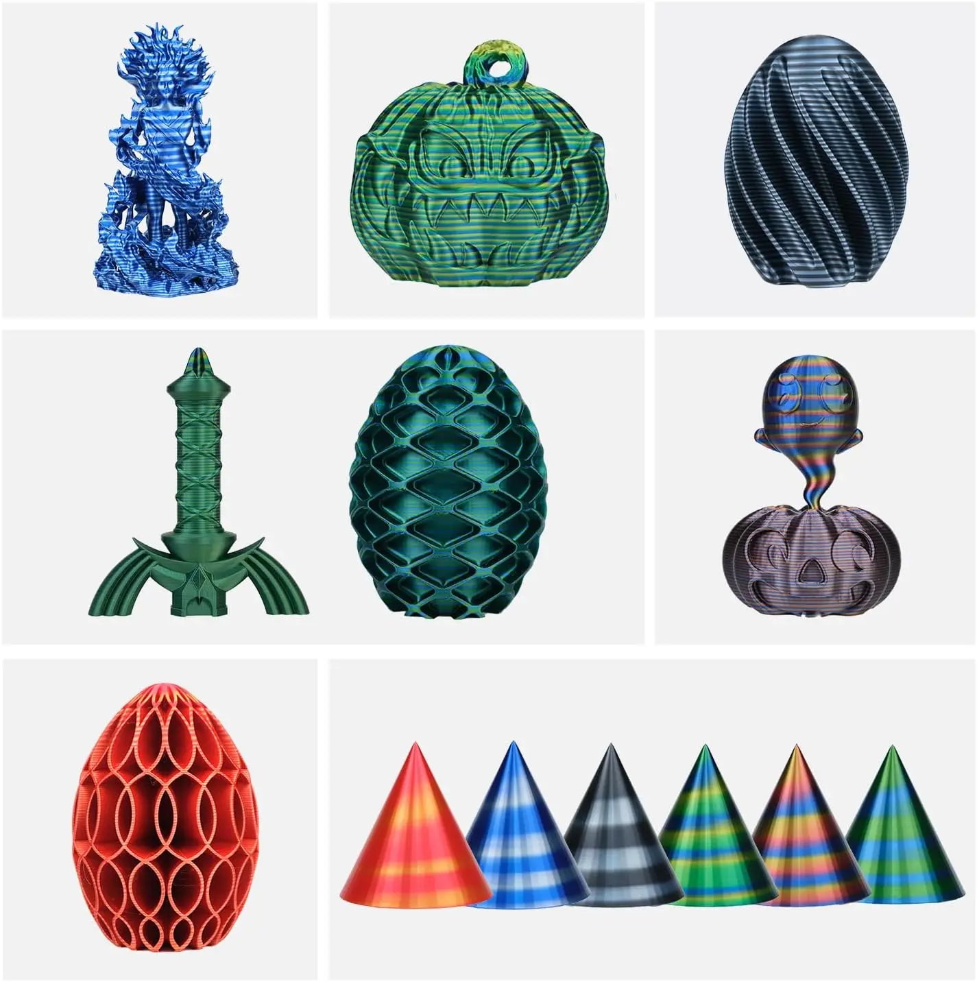 Silk PLA Filament 1.75mm Gradient Color – 250g/500g/1kg Spools
