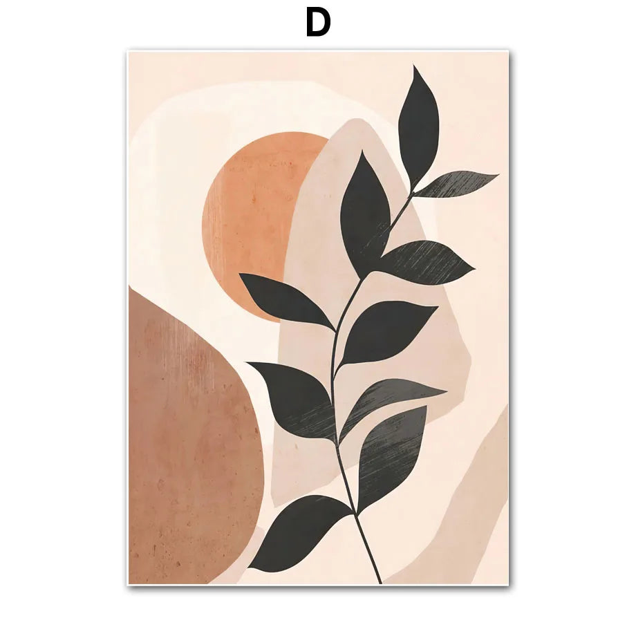 Boho Abstract Line Art Canvas Print | Beige Terracotta Wall Art