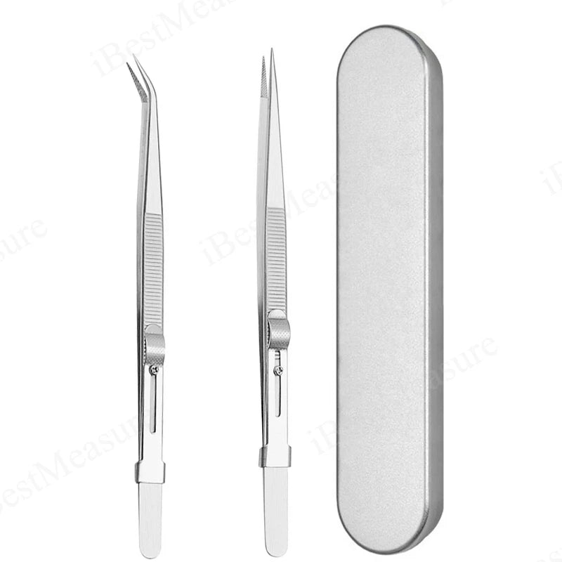 1/2pcs Tweezers Stainless Steel Fine Tipped Precision Tweezers Multipurpose Straight Curved Non-Slip Locking Tweezer for Jewelry Peaceful Pleasures Health and Wellness Set A