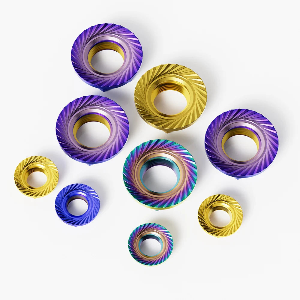 Titanium Blue Stainless Steel Flange Hex Nuts M4–M10 | 5-Pack