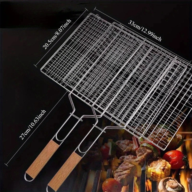 Large Folding BBQ Grill Basket with Removable Handle BBQ Grill Basket Peaceful Pleasures Health and Wellness 2Pcs