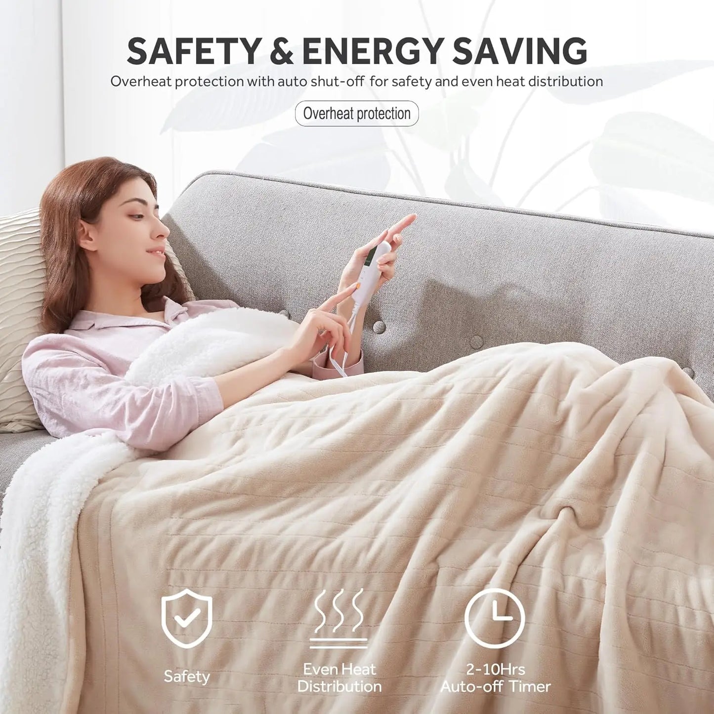 Twin Electric Heated Blanket – 6 Heat Levels, Beige 62x84" Peaceful Pleasures Health and Wellness