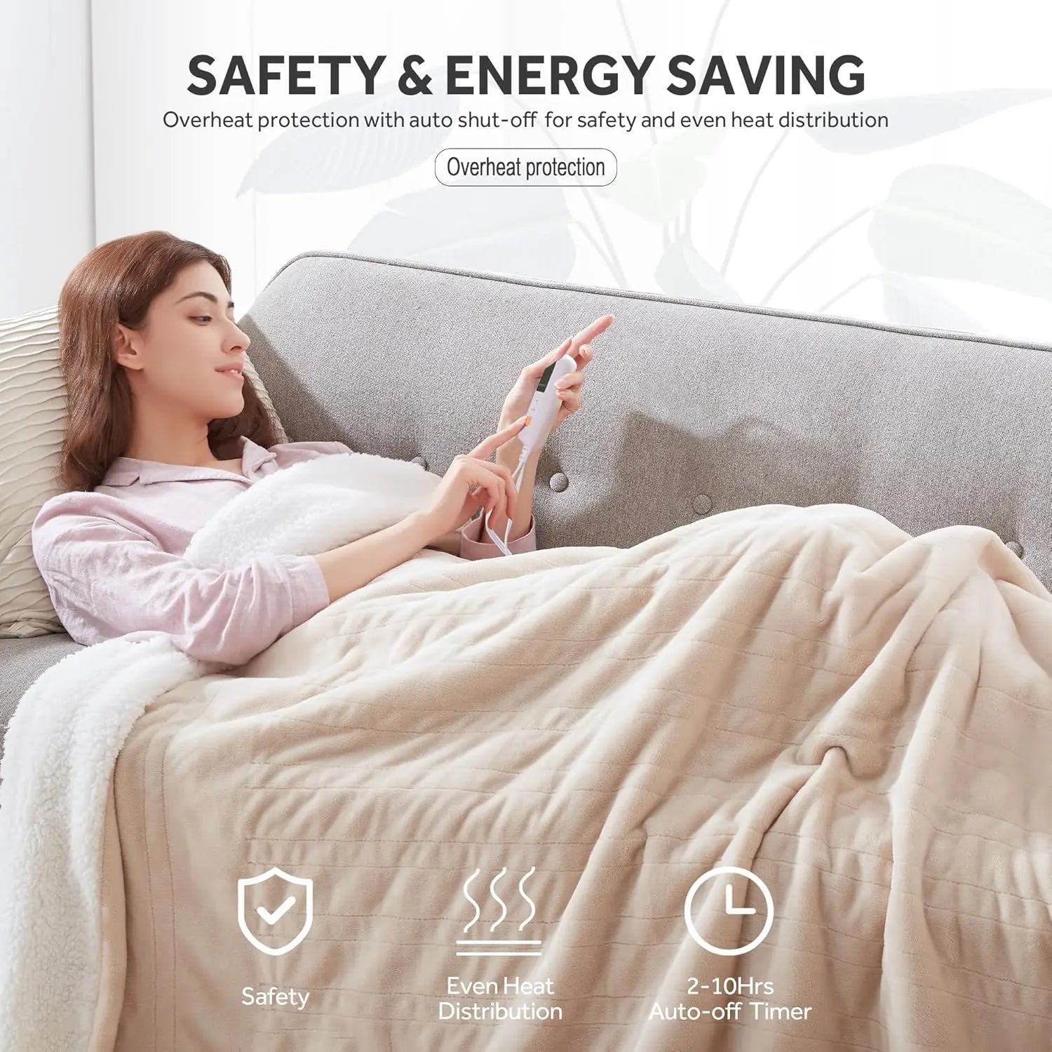 Twin Electric Heated Blanket – 6 Heat Levels, Beige 62x84" Peaceful Pleasures Health and Wellness