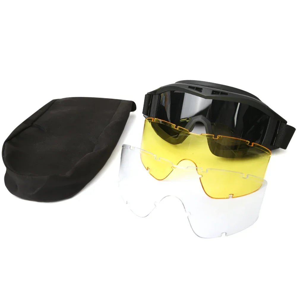 Tactical Goggles 3 Lenses | Windproof Motocross Shooting