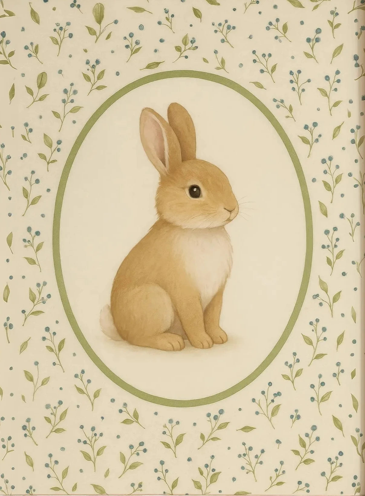 Cartoon Mom & Bunny Nursery Canvas Wall Art | Unframed Print