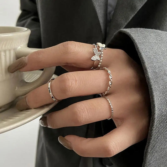 4-Piece Punk Butterfly Ring Set – Hip Hop Women's Jewelry Fashion Ring Set Peaceful Pleasures Health and Wellness A