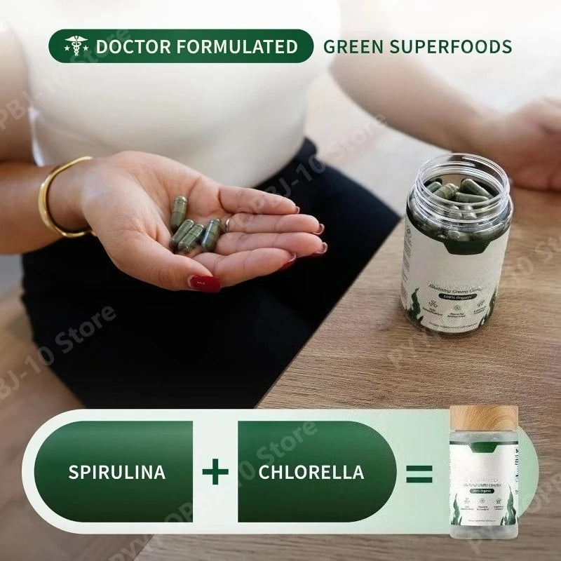 Organic Spirulina Capsules – Blue Green Algae Superfood 120ct